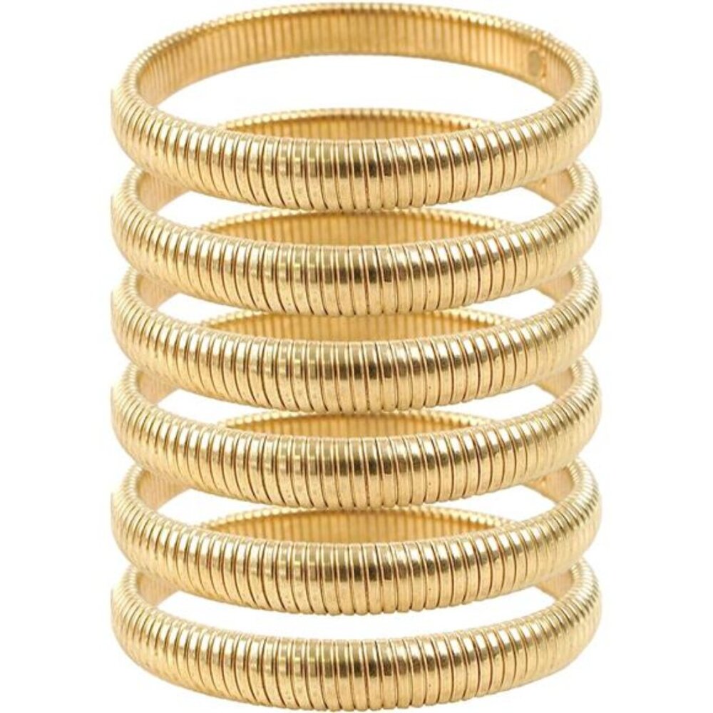 6 Pcs Gold Bangle Bracelets for Women, Chunky Stack Gold Plated Stretch